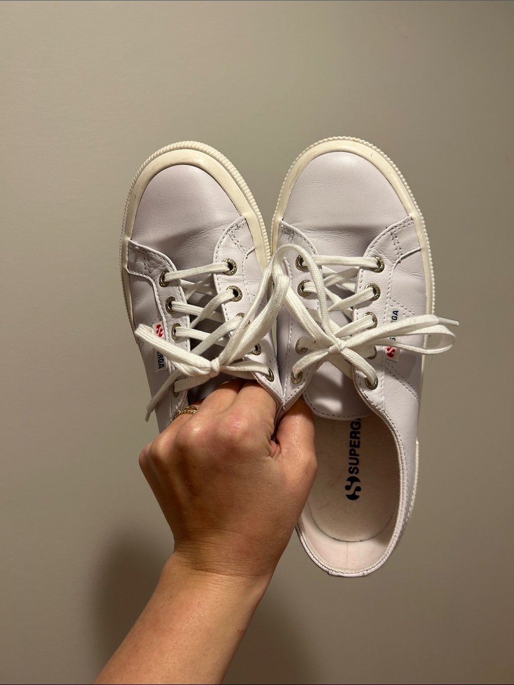 Superga White Leather Low-Top Lace-Up Sneakers